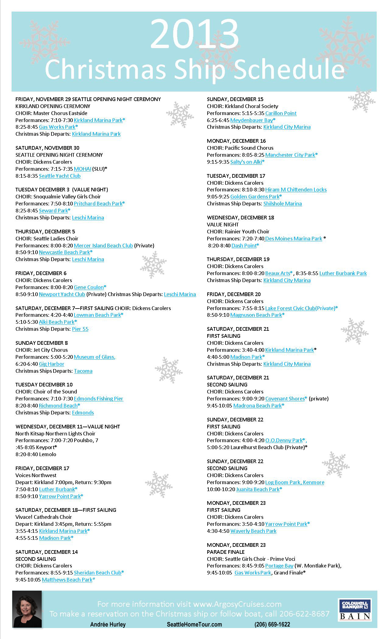 Christmas Ship Schedule Andree Hurley